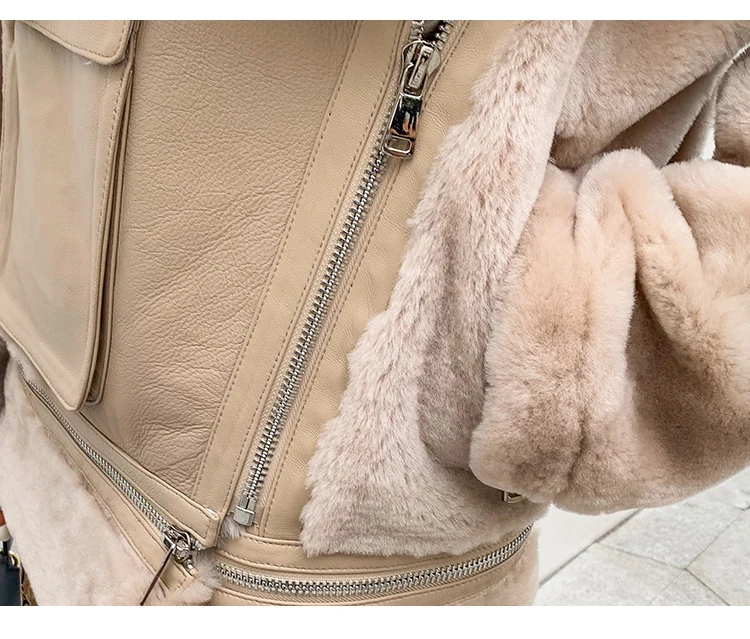 Women 2022 New Fashion Winter Coat Genuine Shearing Sheepskin Leather Jacket for Female Patchwork Wool Liner Clothing Black