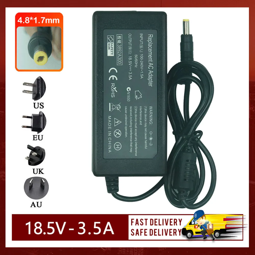 

New18.5V 3.5A 65W 4.8*1.7mm Laptop Adapter For HP 500 510 520 530 540 550 G3000 6720s 620 625 computer charger