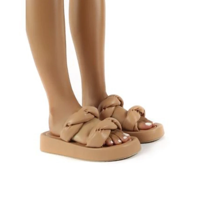 

Ins hot Woman Non Slip Slippers Ladies Open Toe PU Platform Flat Shoes Woman Comfort Casual Fashion Beach Sandals