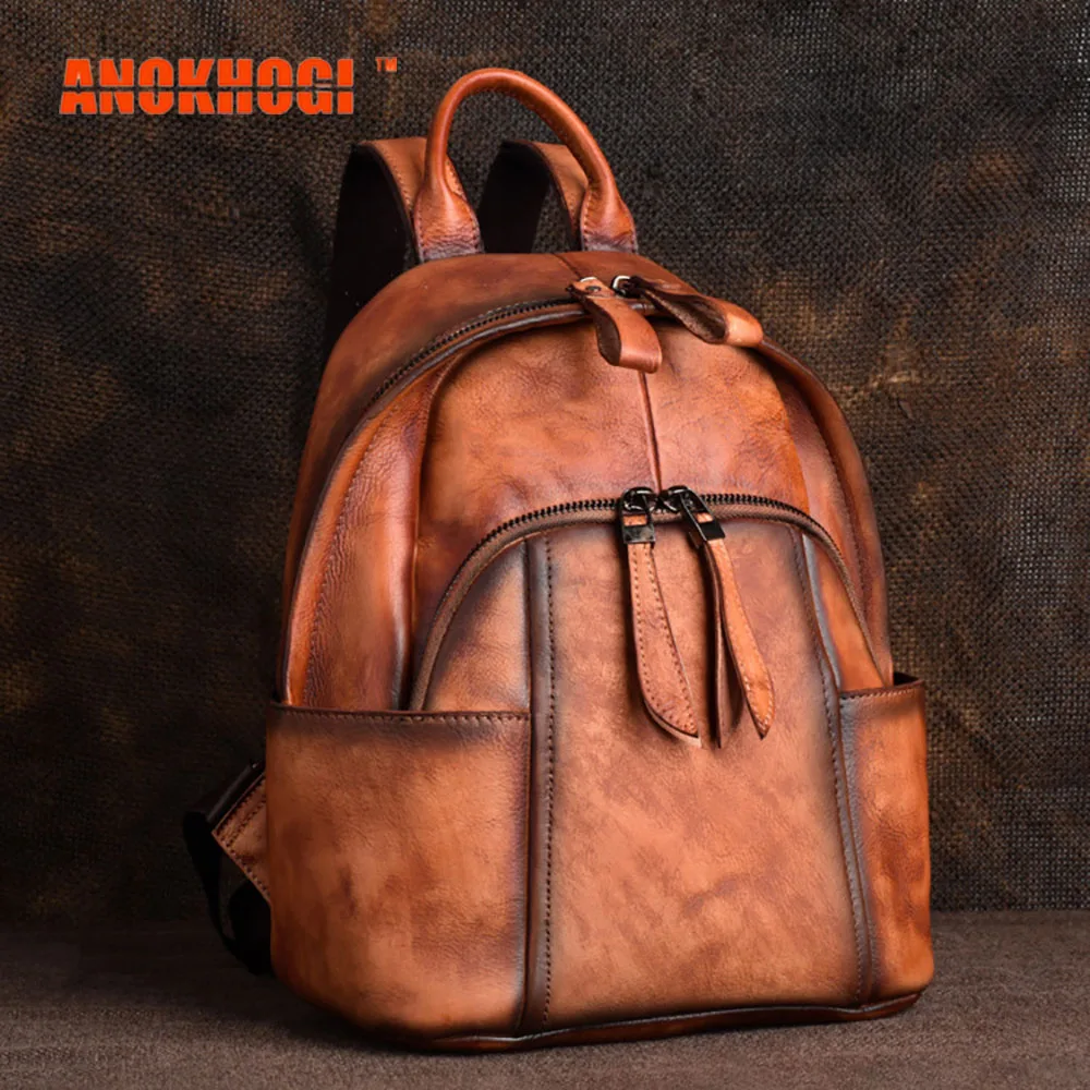 

ANOKHOGI Female Vintage Rubbed Genuine Leather Multifunctional Handbag Casual Personality Backpack ZX162