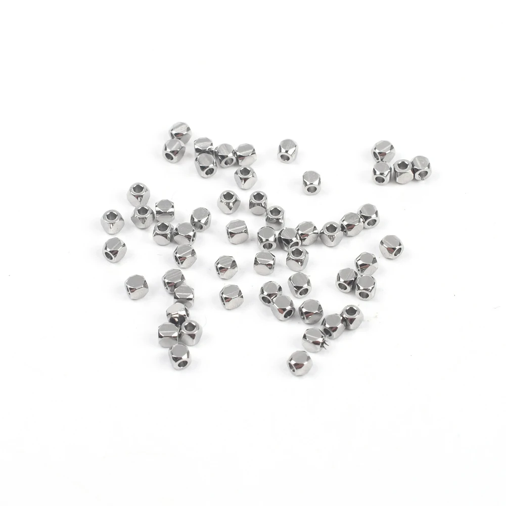 

100Pcs/Lot 2mm 304 Stainless Steel Hypoallergenic Charms Beads For Jewelry Making Supplies Diy Faceted Square Spacer Loose Beads