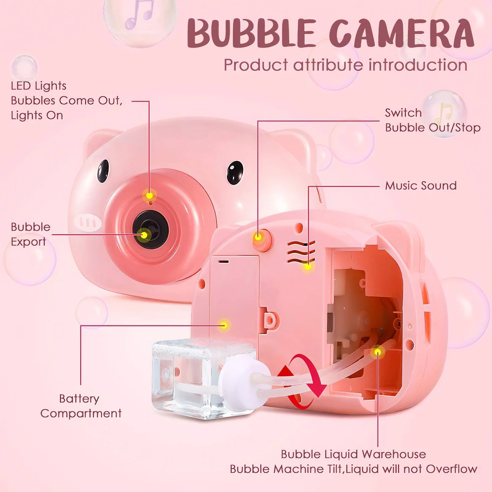 

Cute Bubble Camera Machine Outdoor Activity Portable Soap Bubble Camera Children Bubble Maker Pig Shape Camera With Music Sound