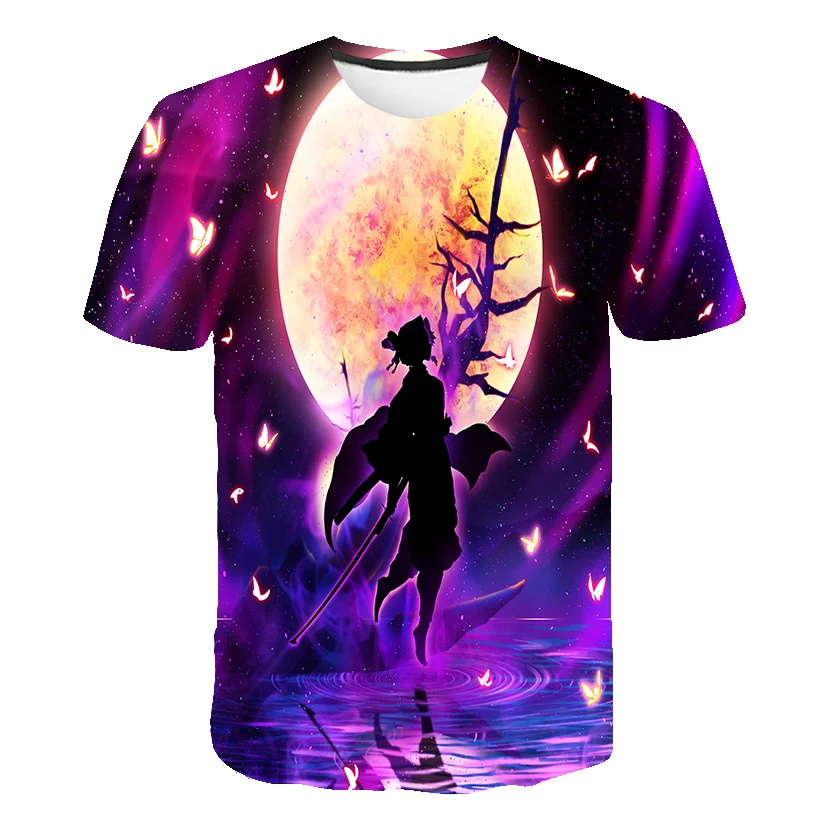 

2021 Summer 3D Children's T-shirt Demon Slayer Japanese Anime Top O-neck Kids Short Shirt Clothes T-shirt