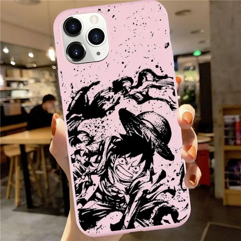 

one piece anime fashion design art luxury protective Phone Case Candy Color for iPhone 6 7 8 11 12 s mini pro X XS XR MAX Plus