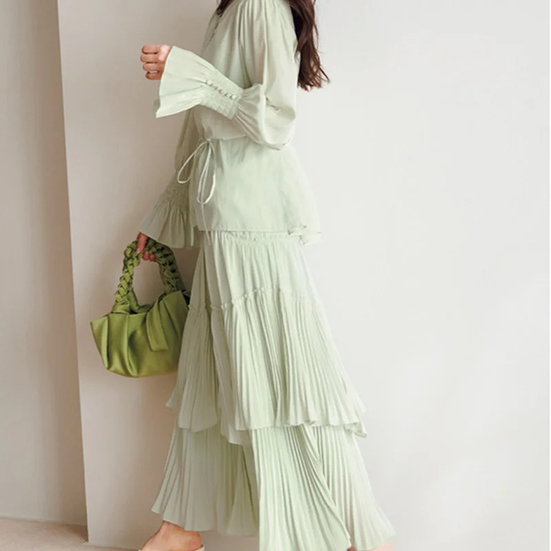 Элегантная необычная плиссированная юбка на шнуровке весна 2021 модная простая