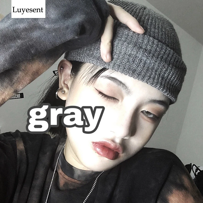 

Punk Cool Women Knit Hat Winter Autumn 2020 Hip Hop Knitted Student Cap Basic Hedging Slouchy Bonnet Beanies Black Gray Purple