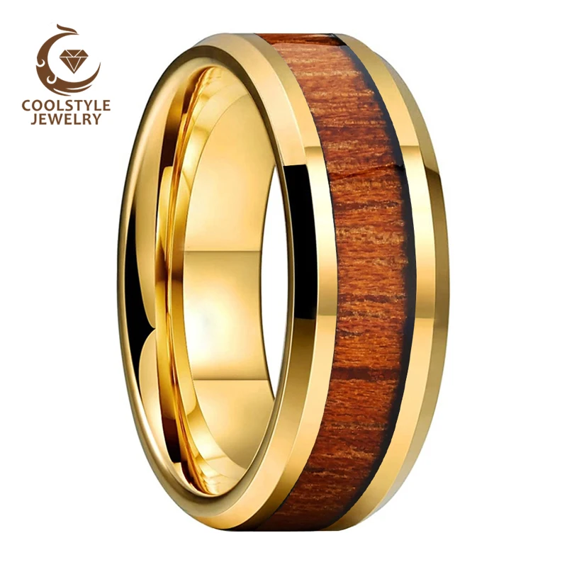 Обручальное кольцо из карбида вольфрама с инкрустацией дерева акации 8 мм |