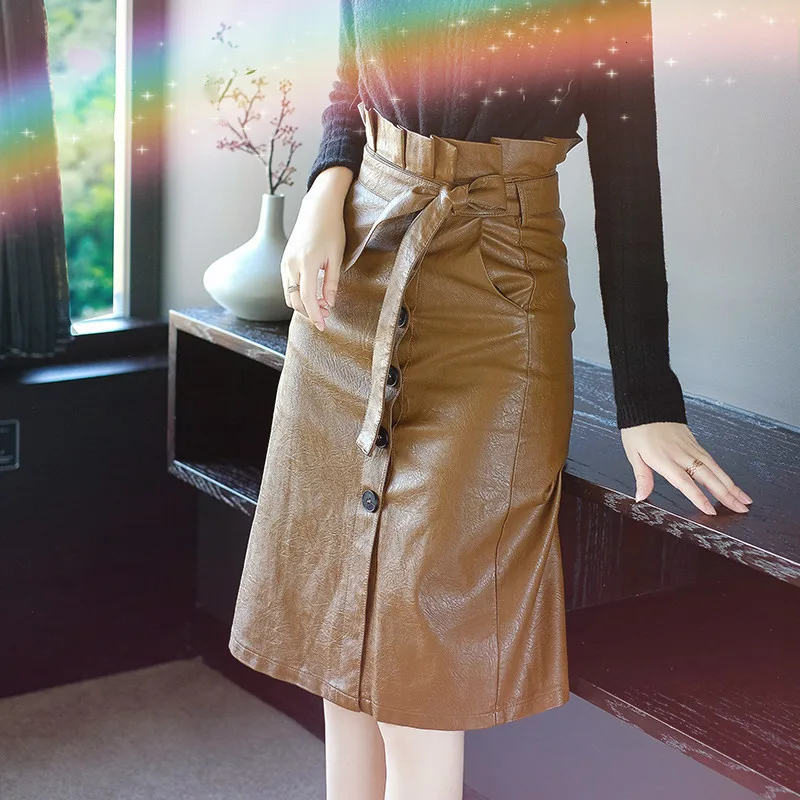 [LANMREM] осень и зима новые продукты Мода Высокая талия фиолетовый длинный мешок бедра тонкий из искусственной кожи юбка PA773