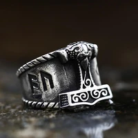 mens viking hammer rune ring retro stainless steel crows mouth locomotive stainless steel jewelry boyfriend gift wholesale