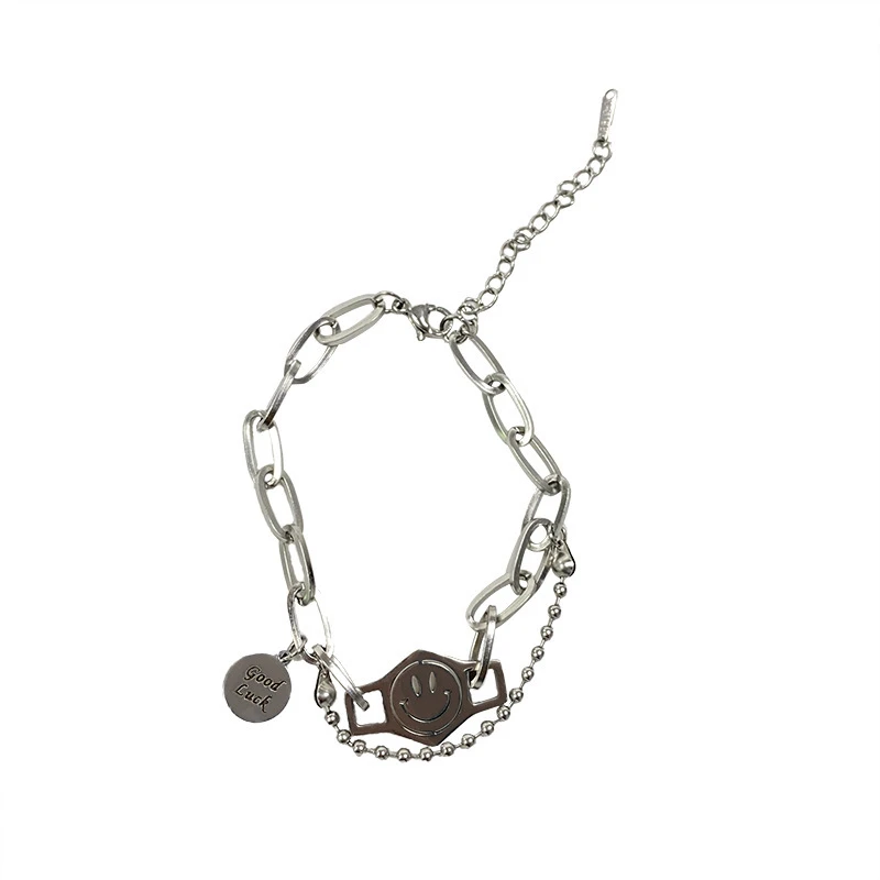 

POTCET Unisex Stainless Steel Smiley Letter Titanium Steel Bracelet Pendant Geometric Hip Hop Personality Party Jewelry