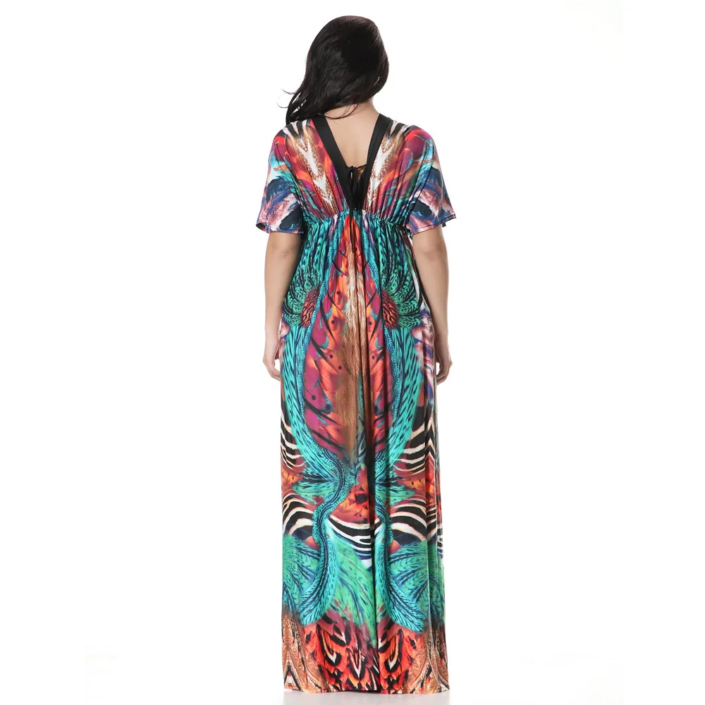 Islam Prayer Dress Woman V-Neck Animal Picture Short Sleeves Islamic Clothing Women Dress Vêtements Femmes Musulmanes Cm134