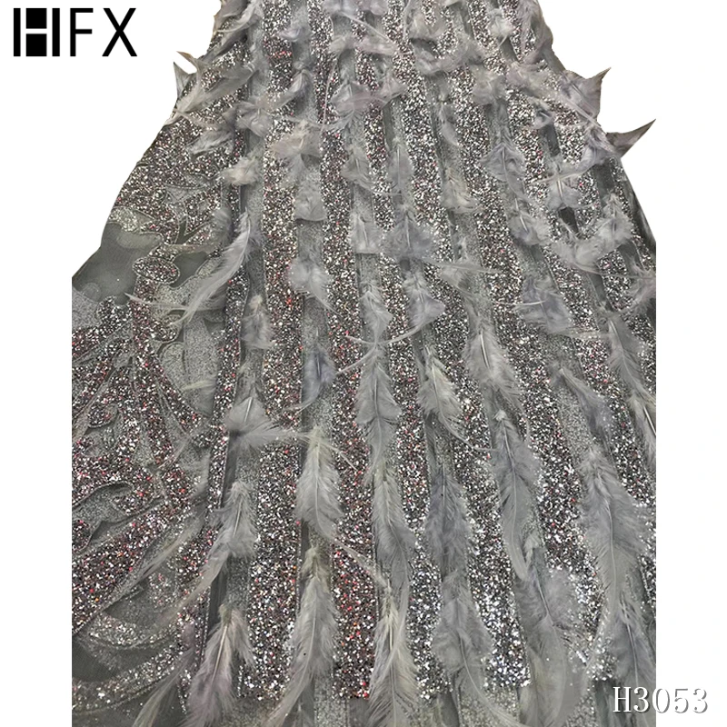 HFX новейшая африканская кружевная ткань с французскими перьями