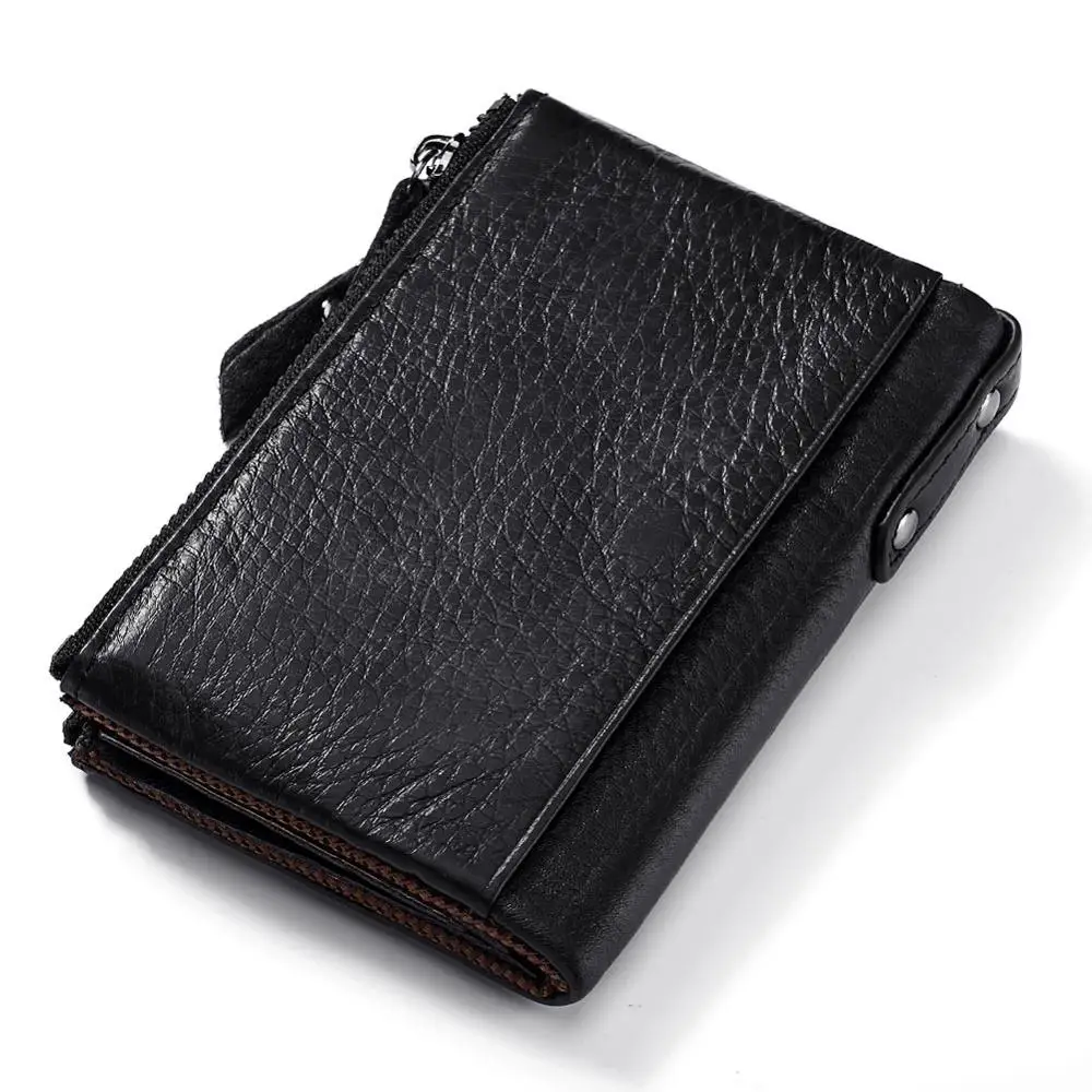 Кошелек KAVIS мужской из 100% натуральной кожи на молнии|carteira brand|men wallet smallleather men's |