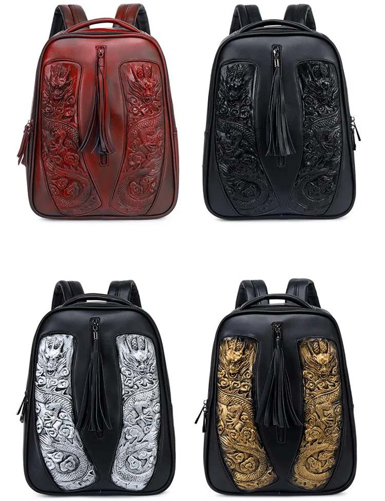 

2021 New Women Backpack, Cool Personality 3D Double Dragon Backpack, Ladies Pu Leather Laptop Bags Travel Backpack School Bag