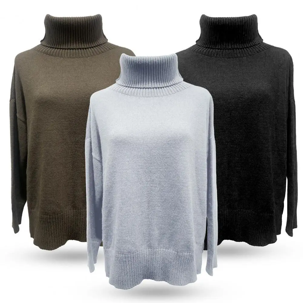 

Casual Style Great Solid Color Pullover Knitted Sweater Thread Knit Hem Sweater Top Comfy for Office
