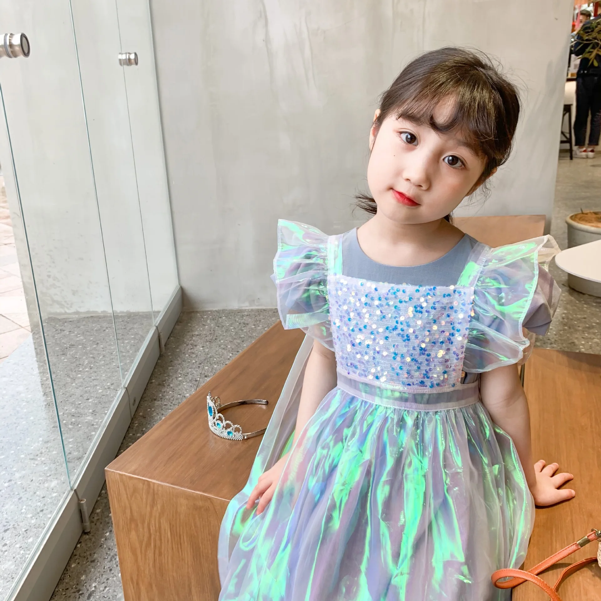 

2021 new ice snow Aisha skirt bubble sleeve princess dress two piece fancy yarn girls' dress spring and summer