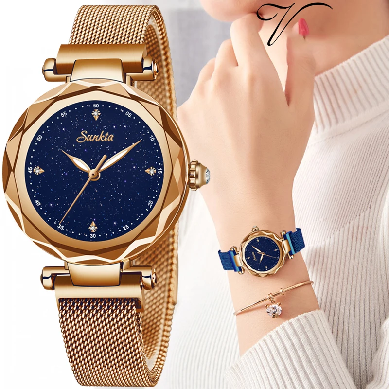 Модные звездное небо плоские стеклянные кварцевые сетчатые с магнитной пряжкой