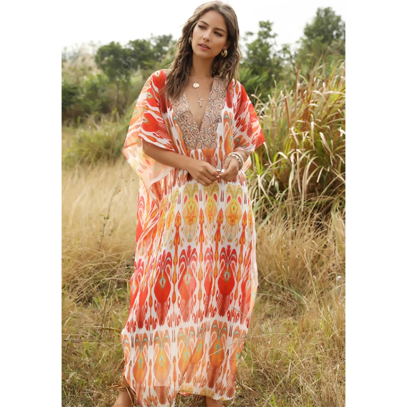 2020 накидки на бикини в стиле бохо летнее пляжное платье с глубоким v-образным