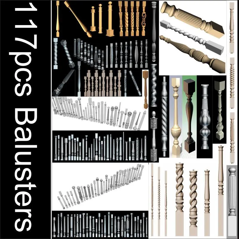 117 шт. балясины 3d модель STL рельеф для ЧПУ формат рельефная маршрутизатор гравер