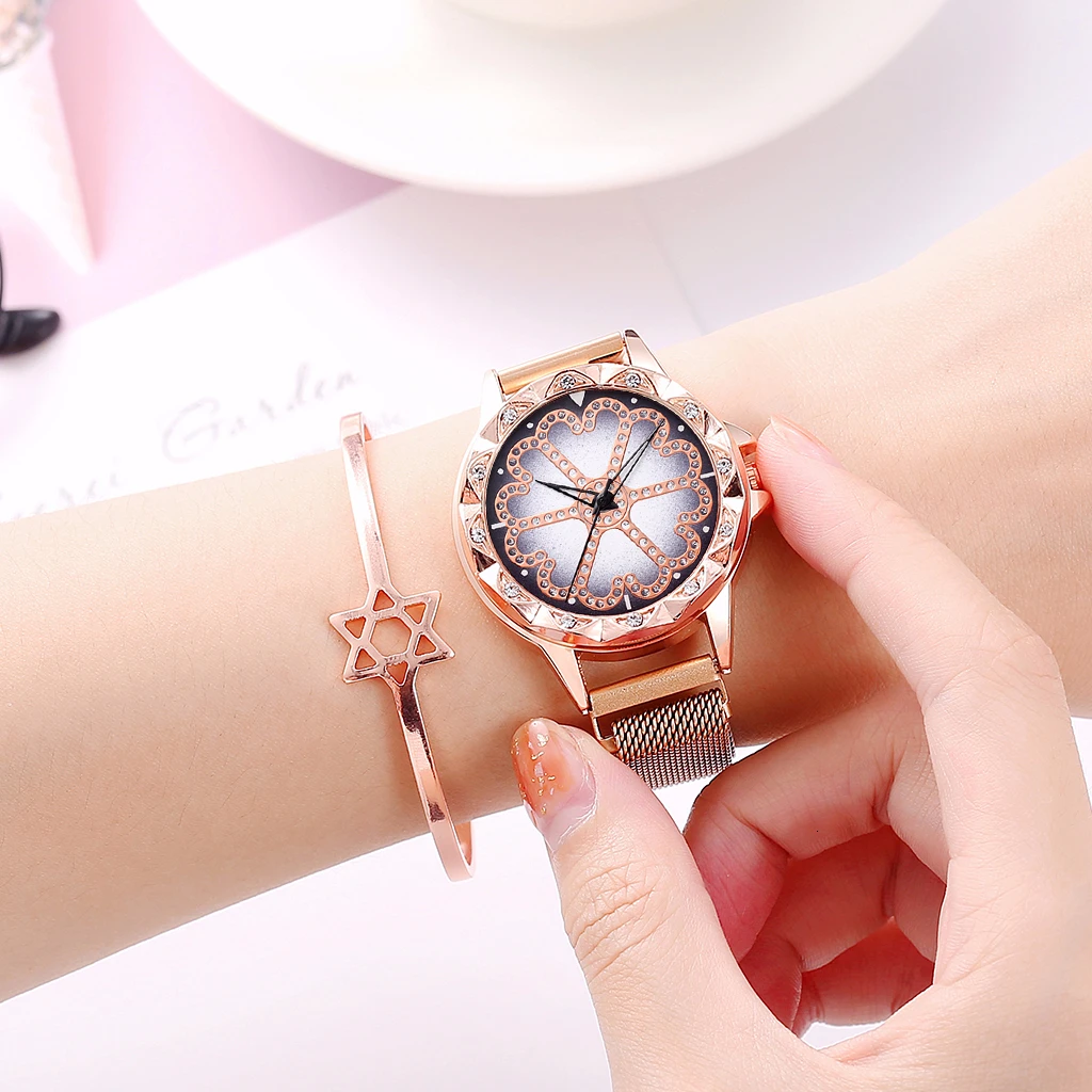 Лидер продаж женские кварцевые часы с сетчатым браслетом и магнитной