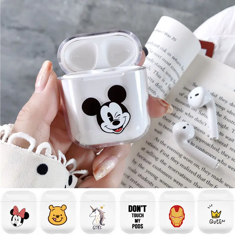 Милый мультяшный прозрачный чехол из поликарбоната для Airpods 2, беспроводная Защитная крышка для наушников, Противоударная коробка для Apple Air Pods, чехол для наушников