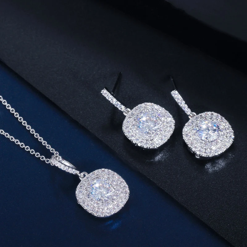CWWZircons блестящие крошечные серьги из кубического циркония и кулон ожерелье Мода 1.25ct Королевский Синий CZ Ювелирные наборы для женщин T024