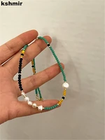 kshmir bohemian glass beads freshwater pearl mixed color necklace clavicle chain for women 2021 fashion retro new neck chain