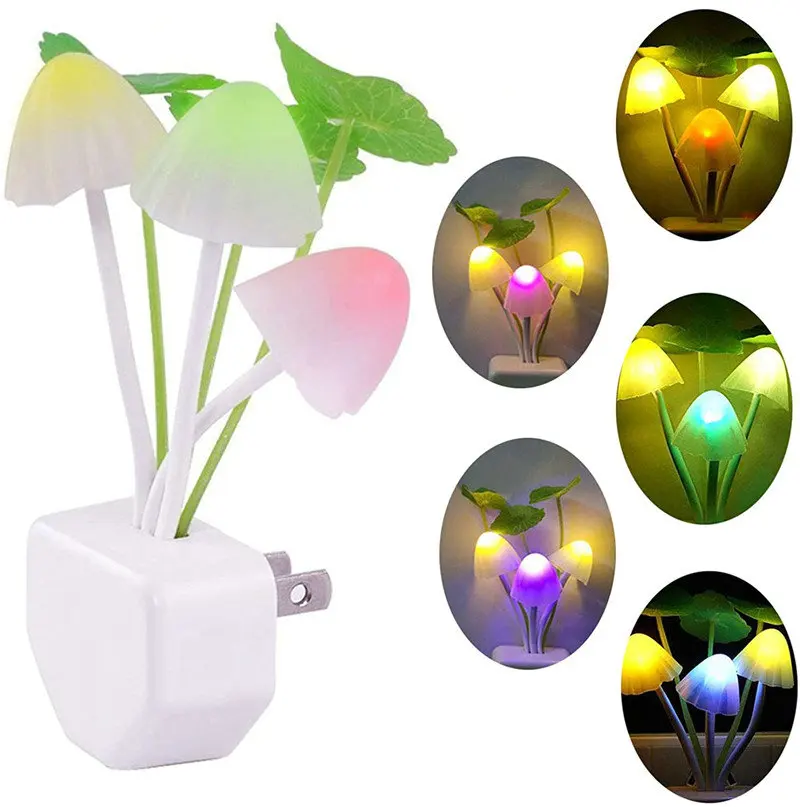 

Colorful Led Night lights EU US Plug Induction Dream Mushroom Fungus Luminaria Lamp 220V 3 LED Mushroom Lamp led night lights