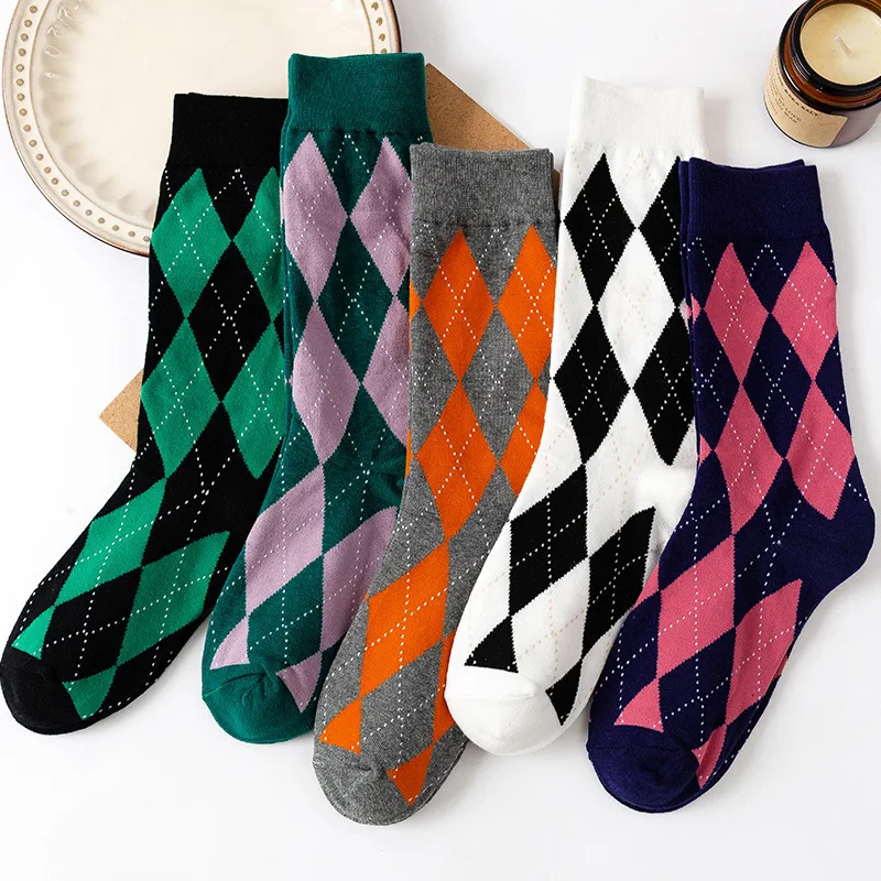 

Rhombus Sock Girls Retro Women Socks Comfortable Soft Sox Sweet Couples Thick Cotton Autumn Winter Japanese Skarpetki Meskie
