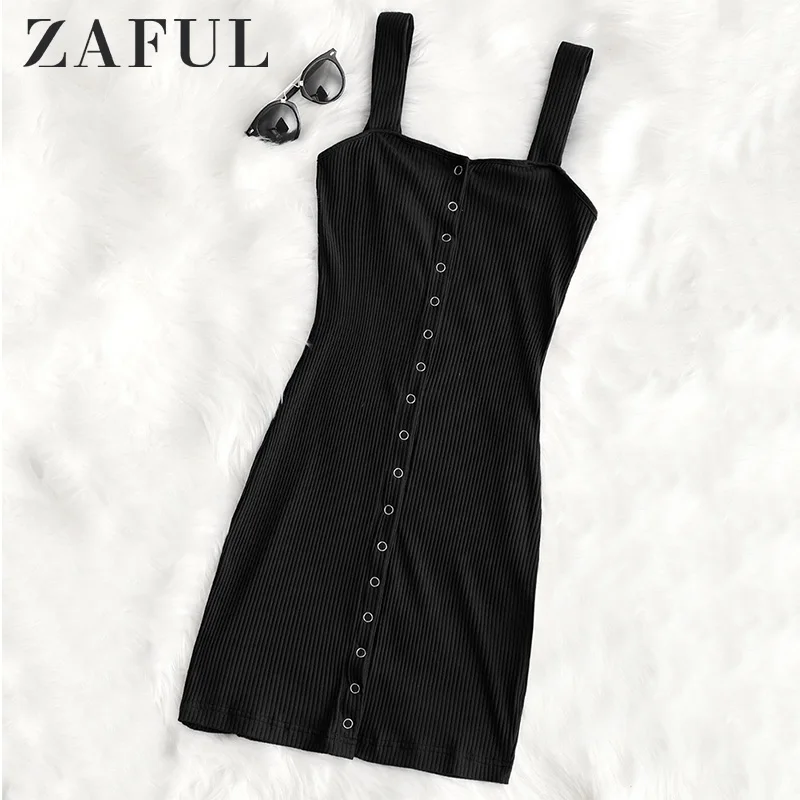 ZAFUL Летние Кнопки Оснастки Bodycon Трикотажное Платье для Женщин Сексуальное В Клуб