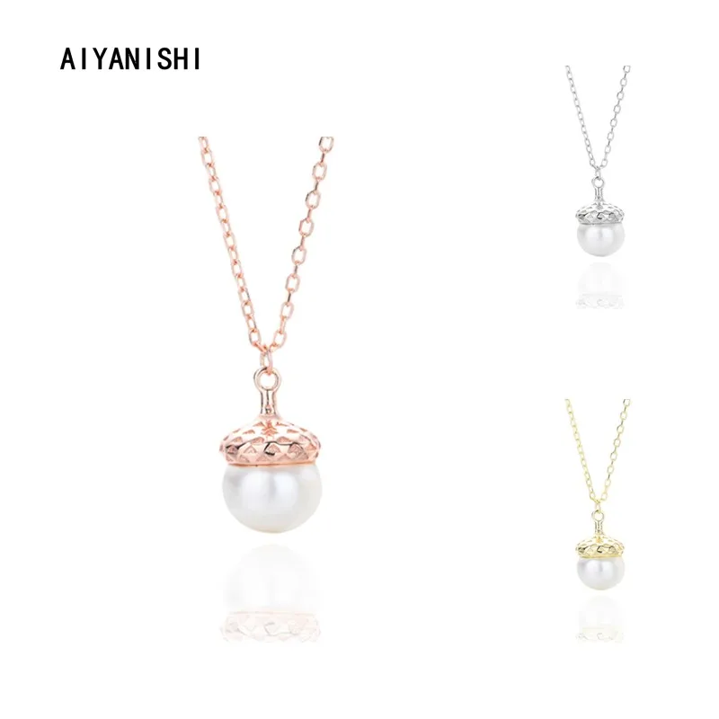 

AIYANISHI 925 Sterling Silver Shell Pear Drop Pendant Necklace Engagement Natural Pearl Pendant Necklace Romantic Choker Gifts