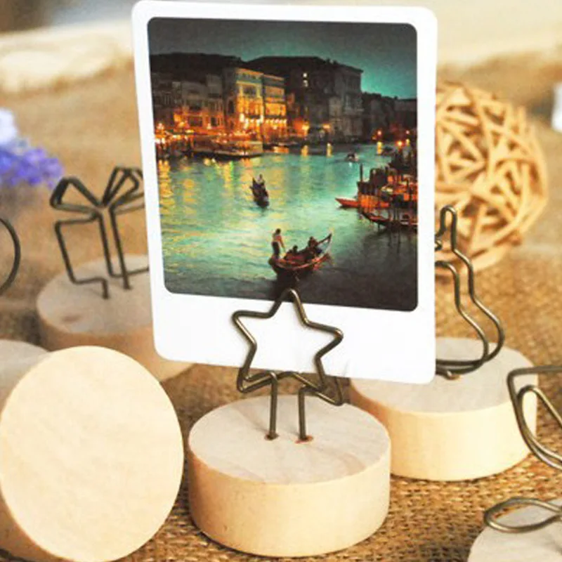 

Creative Photo frame Round Wooden Note Picture Frame Clip Table Number Wedding Photo Holder Clip Memo Name Card Pendant Holder