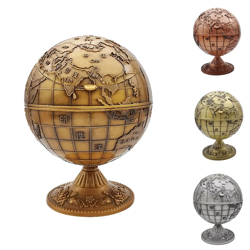 

AD55 Vintage Metal with Lid Globe Ashtray European Retro Home Office Hotel Ashtray Decor Smoking Accessories