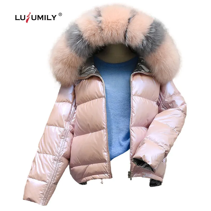 Lusumily женские зимние пуховики короткое теплое пальто серебристая металлическая