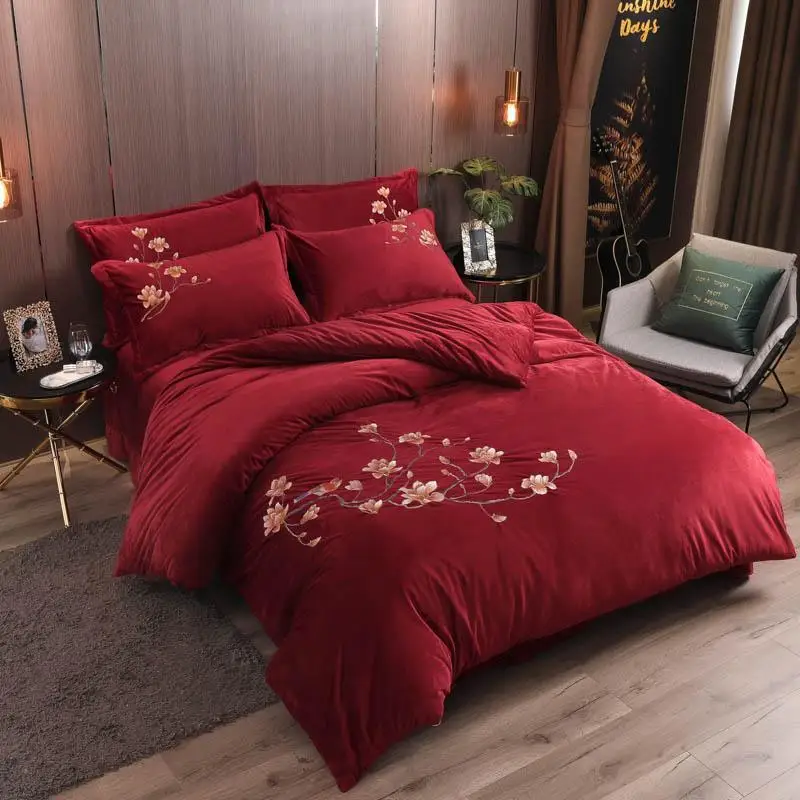 J1 зимний флисовый комплект постельного белья с цветочной вышивкой Птицы