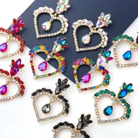 jijiawenhua new trend rhinestone womens falling love heart shaped earrings dinner party statement fashion jewelry accessories
