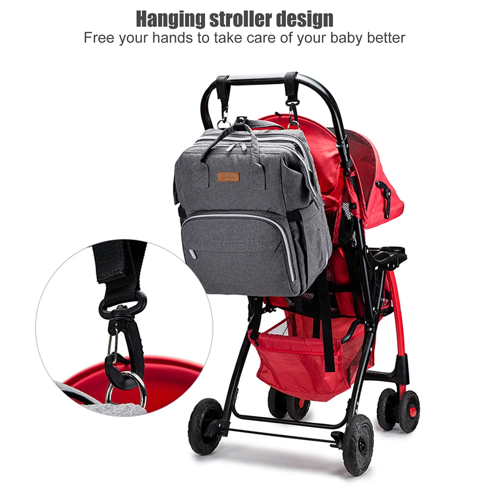 

USB Diaper Bags Baby Bed Foldable Sunscreen Backpack Crib Bag Large Capacity Insulation Nursing Stroller Bag With Changing Mat