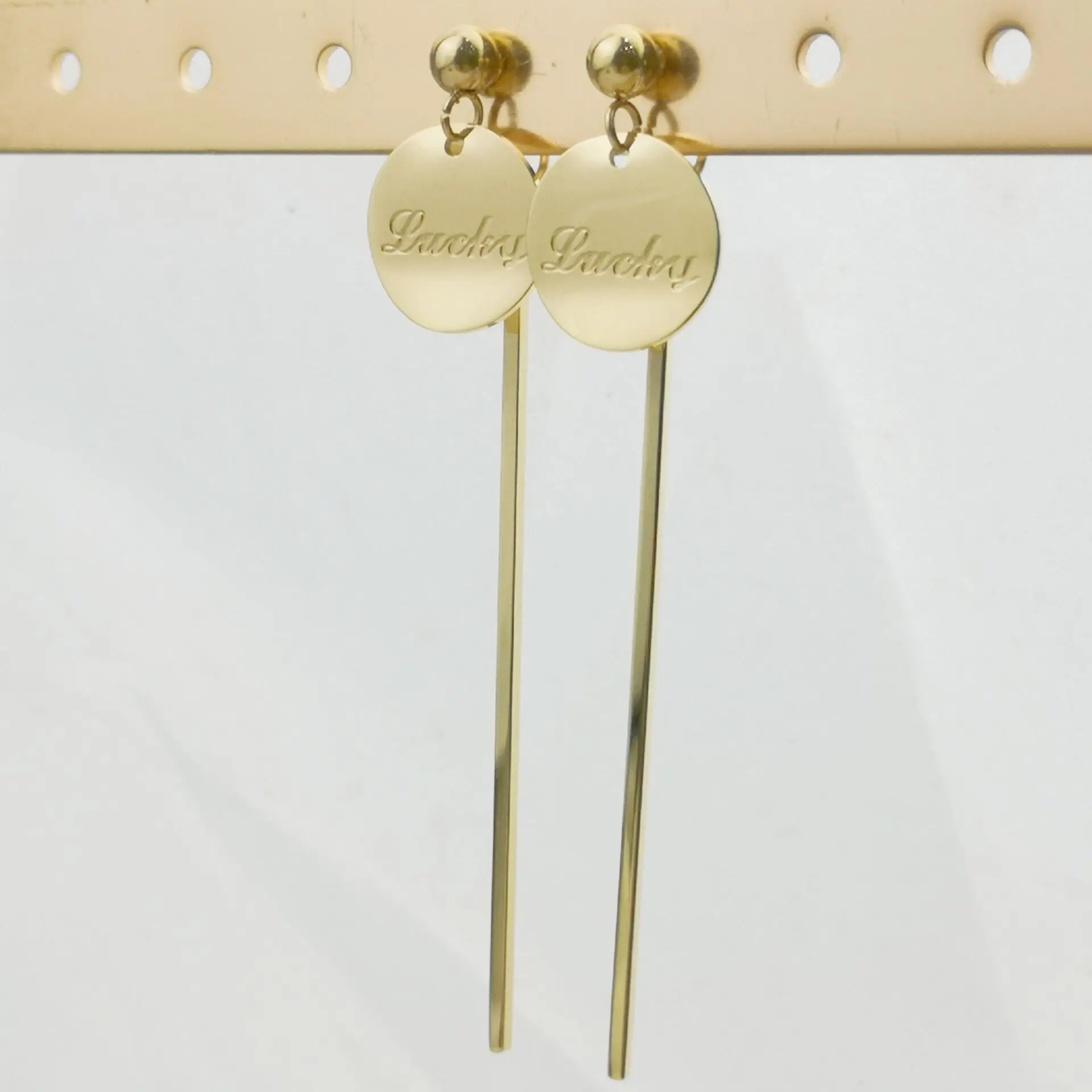 

Hot Sell Fashion Stainless Steel Golden Color Earrings Jewelry New For Women Lucky