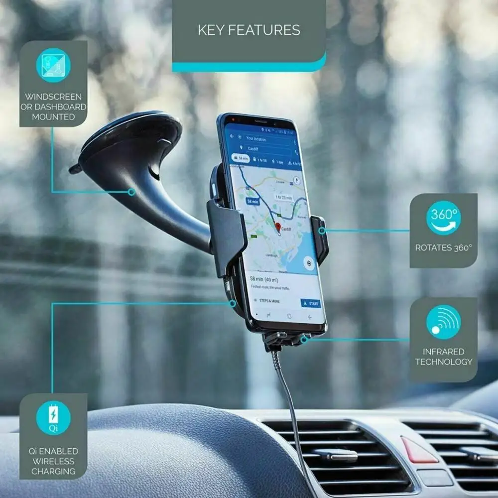 mini wireless car fast charger phone holder dashboard suction mount qi wireless charging suckers phone car holder for iphone x 8 free global shipping
