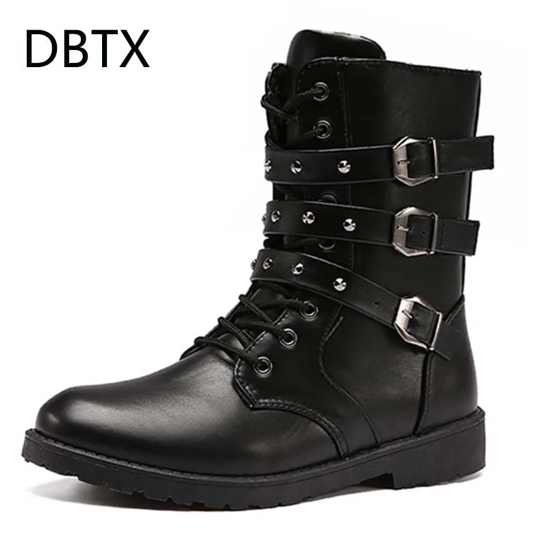 Высококачественные кожаные мужские высокие ботинки черные военные тактические