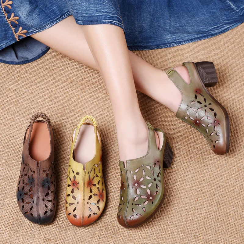 

GKTINOO 2021 Summer Genuine Leather Shoes Gladiator Sandals Women High Heels Classic Black Peep Toe Hollow Ladies Sandals