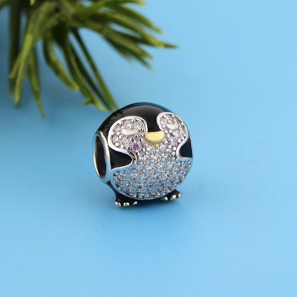 

Fit Original Charm Bracelet 925 Sterling Silver Black Enamel Antarctic Penguin Gold Color Bead For Making Women Berloque 2021