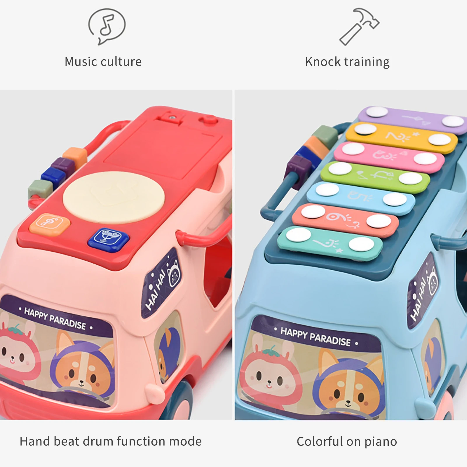 

Box Building Block Bus Knock On Piano Baby Toys 0-3 Years Old Beat Musical Instrument Bead Knock On Piano Bus