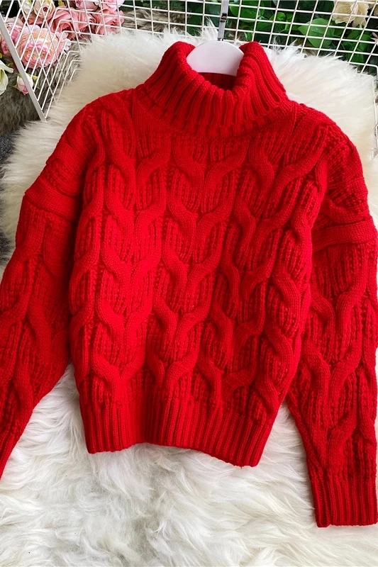 

Women's Sweater Pullover Loose Korean Short Turtleneck Autumn Winter Thickening Idle Style All-Matching Thick Sweater Top Trendy