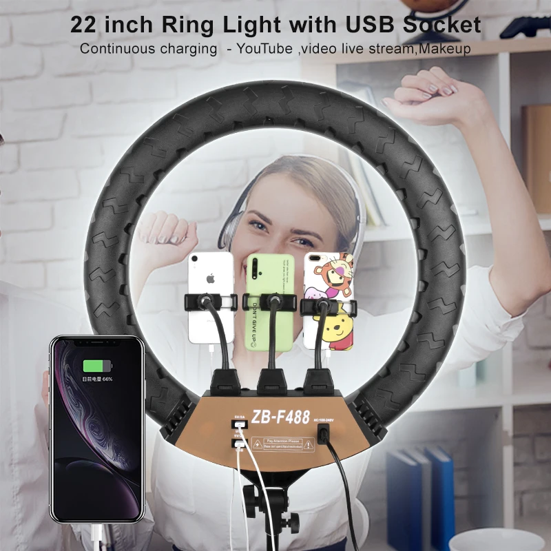 

PYNSSEU 22inch Video Ring Lamp with 2M Light Stand Remoter Countrol Phone Holder Photography Ring Light for YouTube Makeup Live