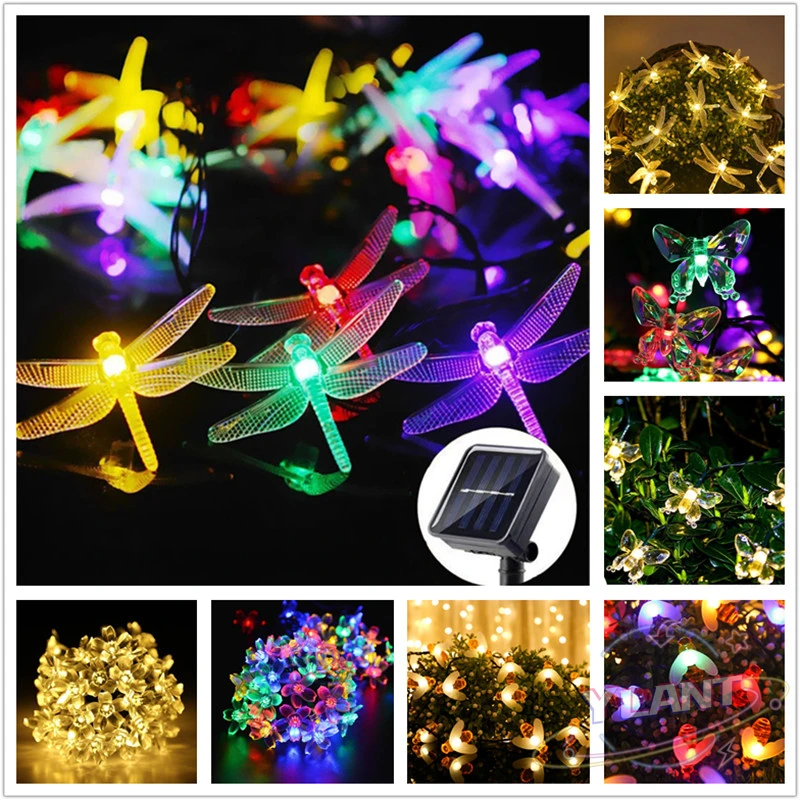 

Уличная гирлянда на солнечной батарее, водонепроницаемая светодиодная лампа-лента со стрекозой/Пчелой