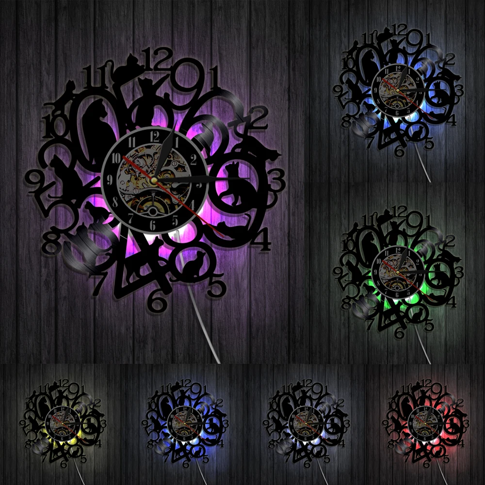 Настенные часы с забавным котенком виниловые украшения для детской комнаты