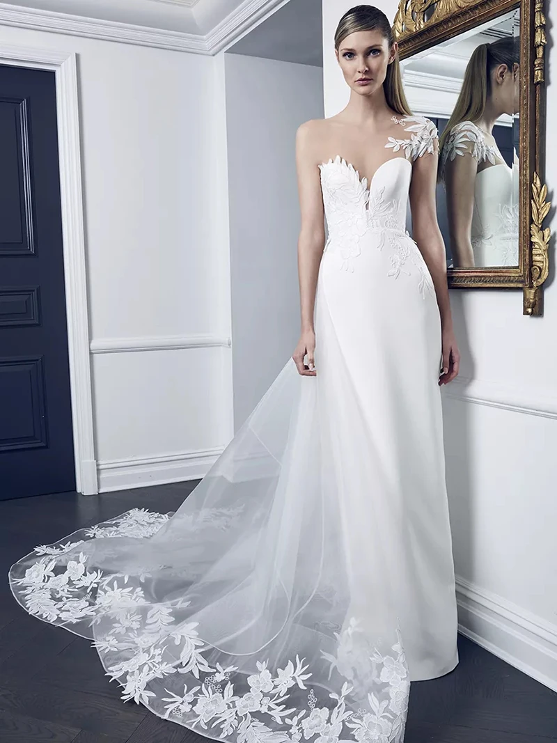 

Свадебные платья Aline Простые Свадебные платья из фатина новая обувь под свадебное платье для невесты Поезд богемное Свадебное Платье Vestidos De...