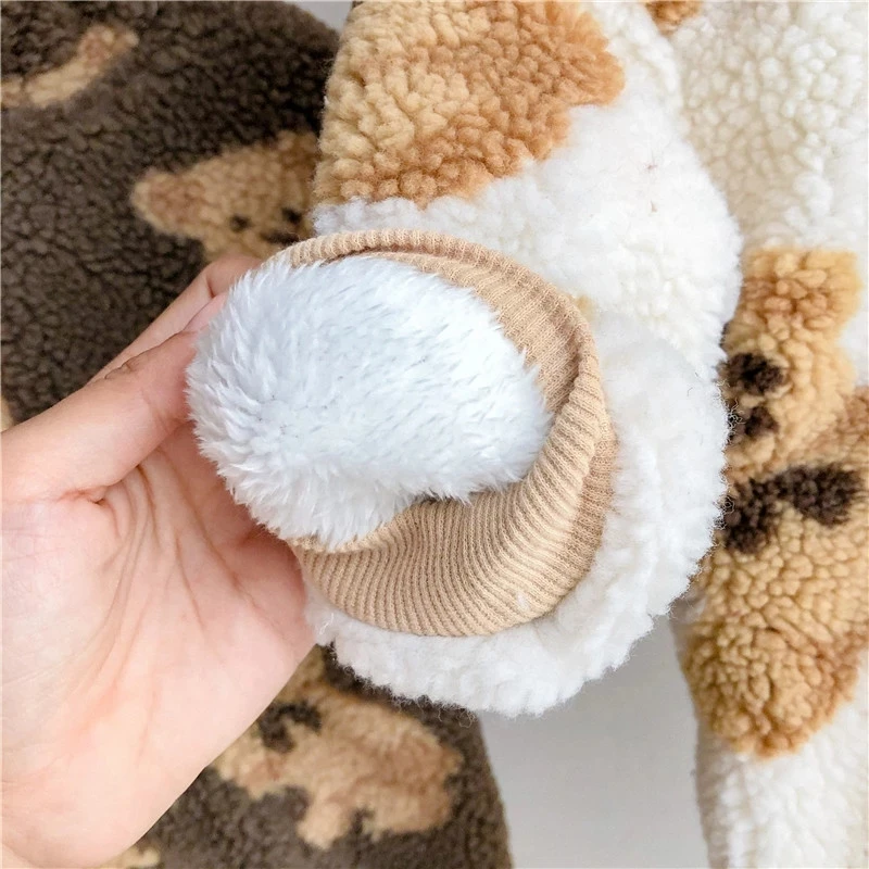 

Bear Pattern Children's Crawling Suit Newborn Baby Fleece Thicken Rompers Hooded Kids Toddler Girls Warm Jumpsuits