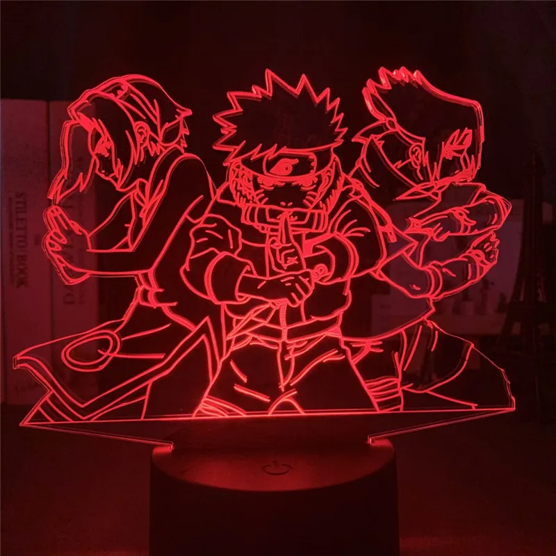 Naruto Figuras Uzumaki Naruto Uchiha Sasuke Haruno Sakura Anime LED Night Light for Children Bedroom Light Manga Gifts 3D Lamp